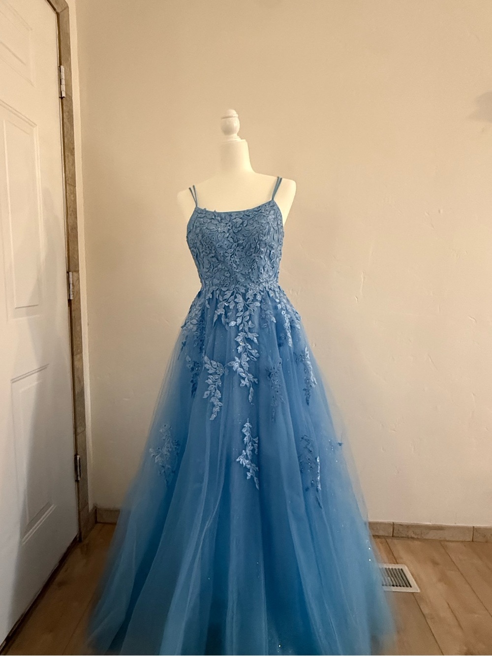 Blue Floral Appliqué Tulle Girls' Dress